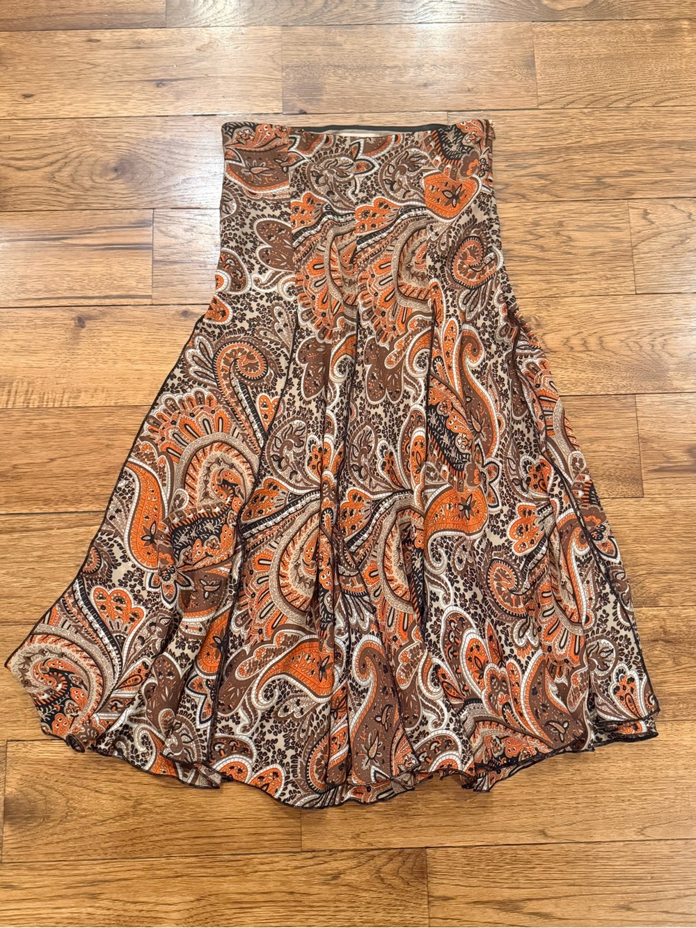 Transitions Paisley Midi Circle Skirt in Orange & Brown